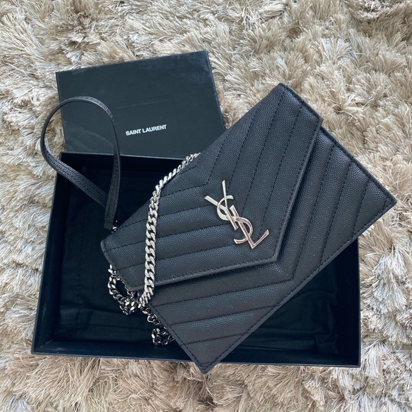 Yves Saint Laurent Handbags - YSL-ENVELOPE CHAINWALLET IN BLACK EMBOSSED LEATHER